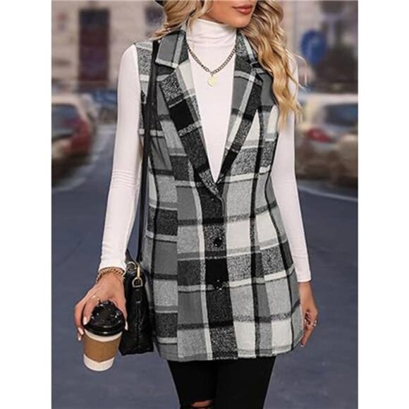 Plaid Button Up Vest Coat - Picture 5 of 7